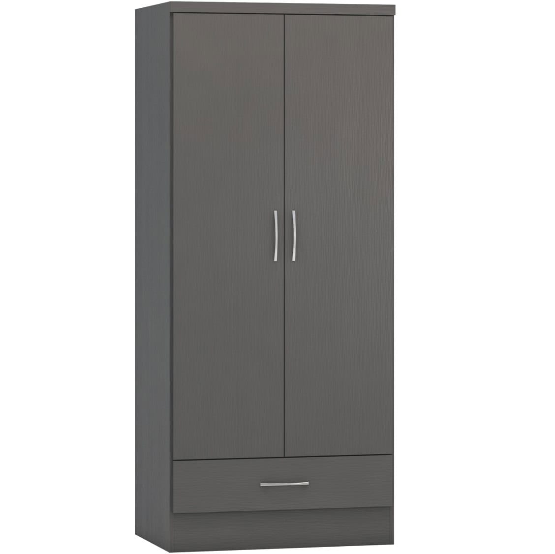 Nevada 2 Door 1 Drawer Wardrobe - Grey 3D Effect | Buy Online | Beds.ie