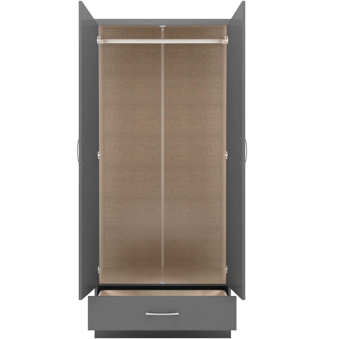 Nevada 2 Door 1 Drawer Wardrobe - Grey 3D Effect - Image 2