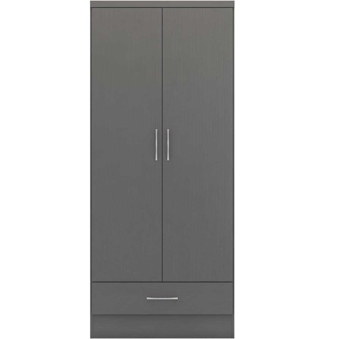 Nevada 2 Door 1 Drawer Wardrobe - Grey 3D Effect - Image 4