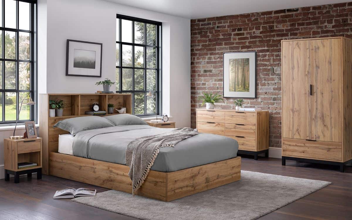 Batu 4ft6 Bookcase Headboard Ottoman Bed - Light Oak | Buy Online | Beds.ie