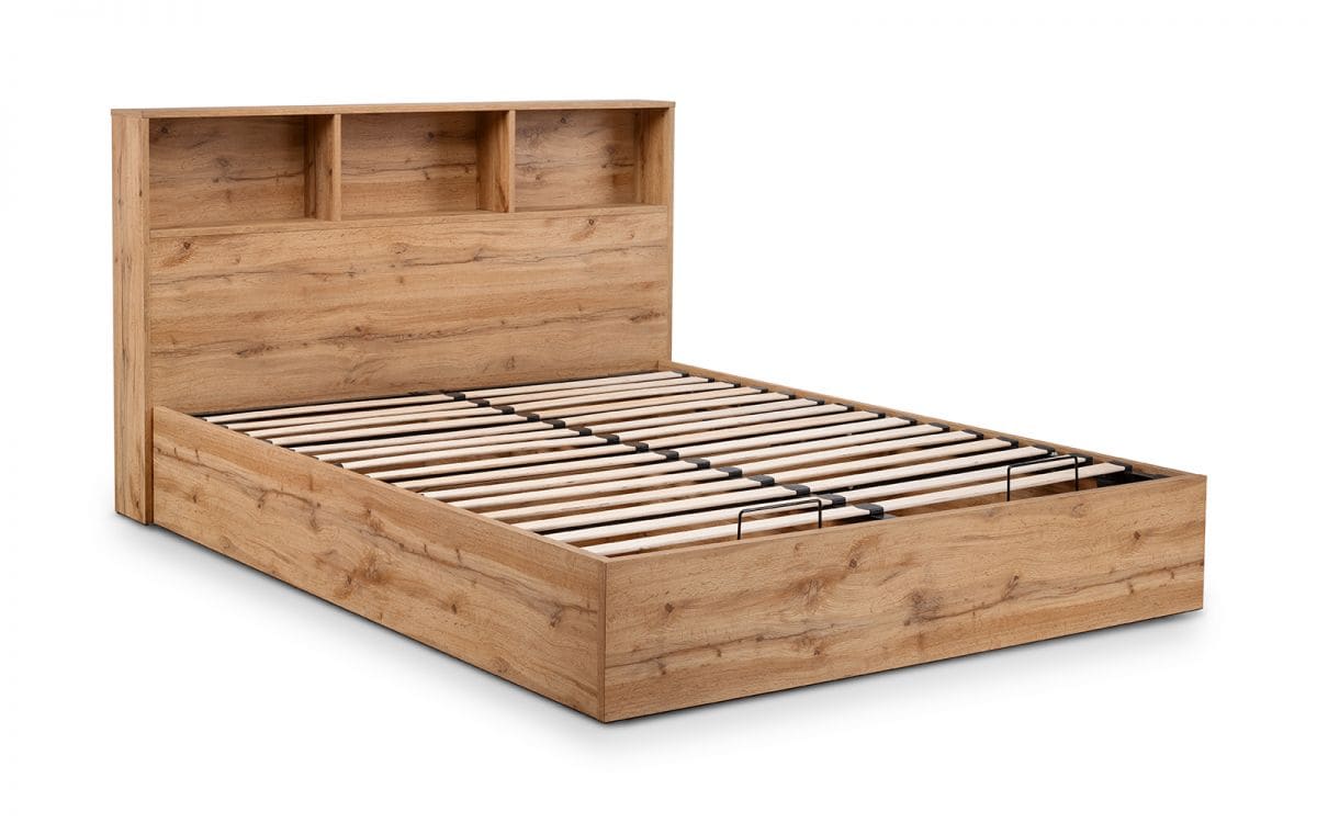 Batu 4ft6 Bookcase Headboard Ottoman Bed - Light Oak - Image 5