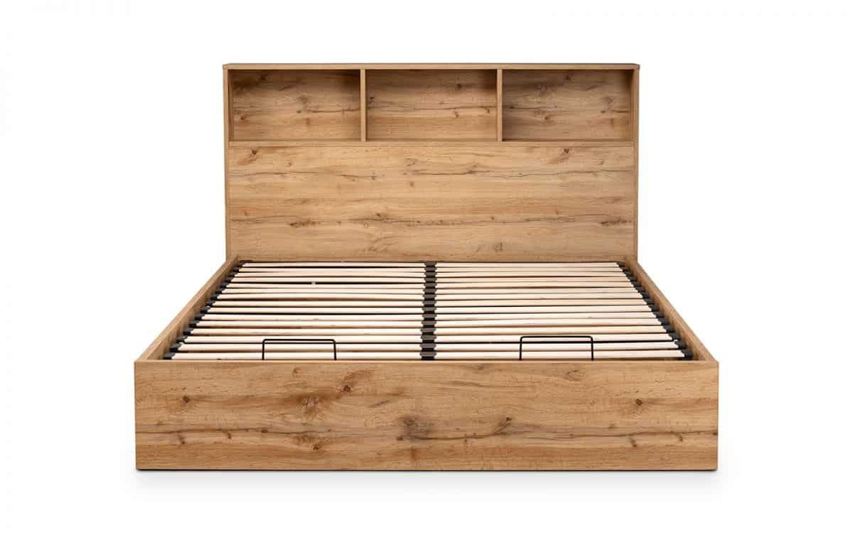 Batu 4ft6 Bookcase Headboard Ottoman Bed - Light Oak - Image 7