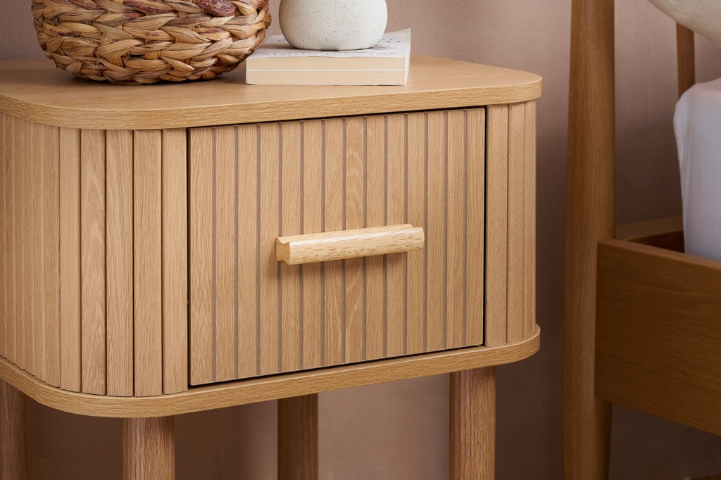 Axel 1 Drawer Fluted Bedside - Oak - Image 8