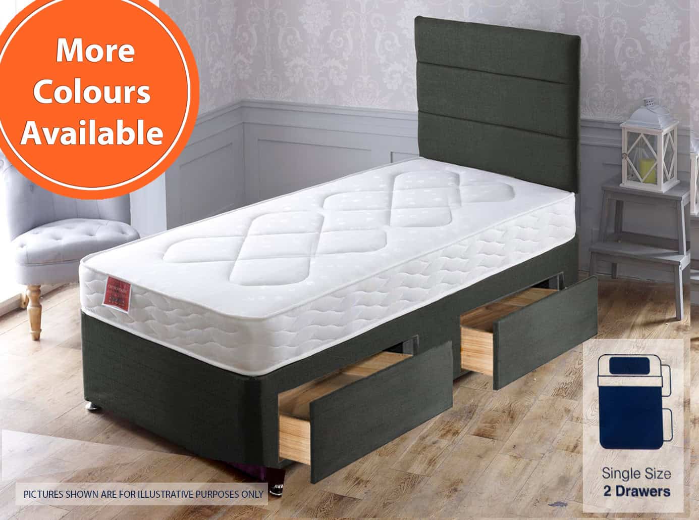Apollo 2ft6 Damask 2 Drawer Bed | Buy Online | Beds.ie