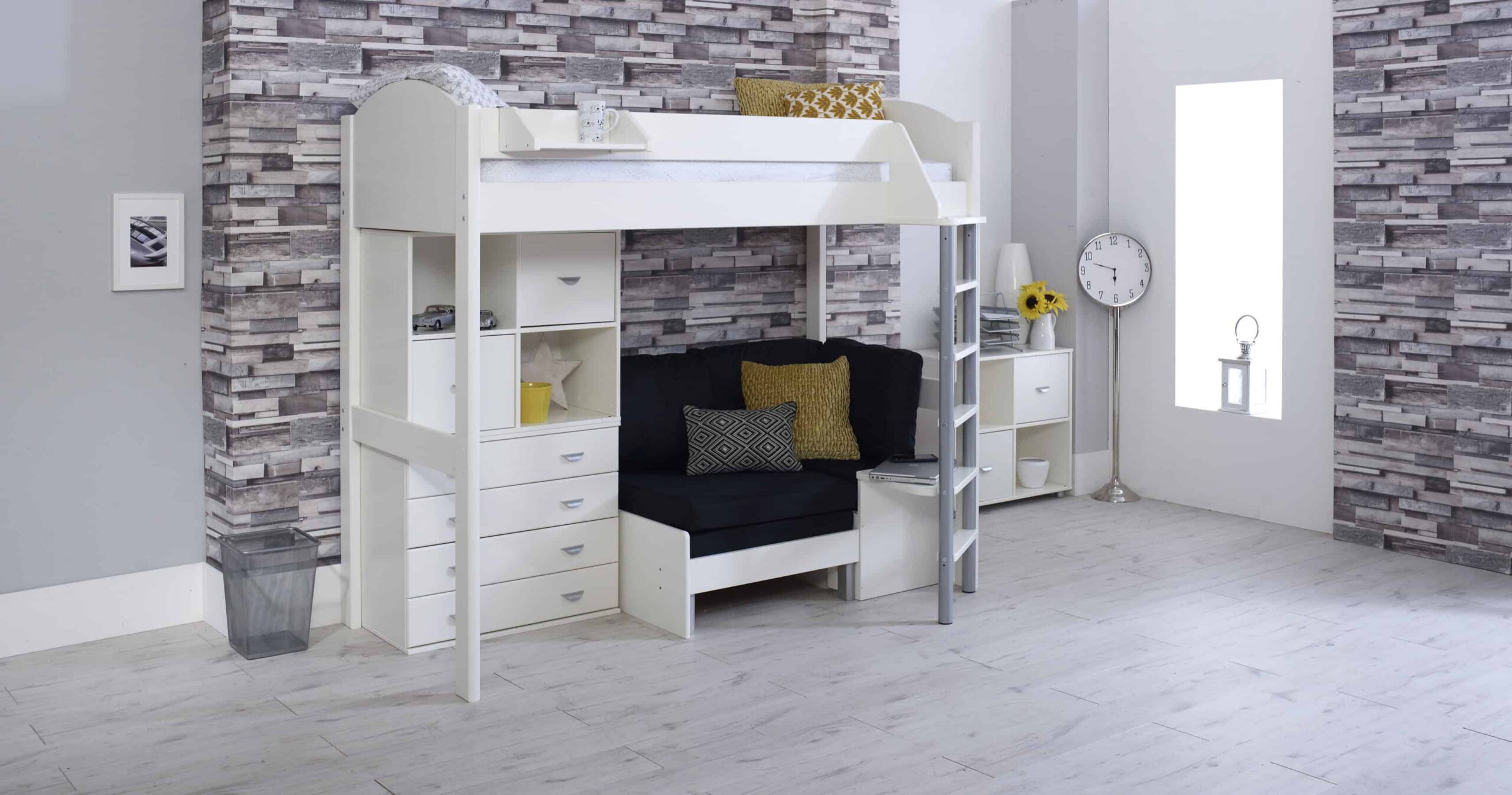 Kids Avenue Noah F Highsleeper - White with Black Cushion | Buy Online | Beds.ie