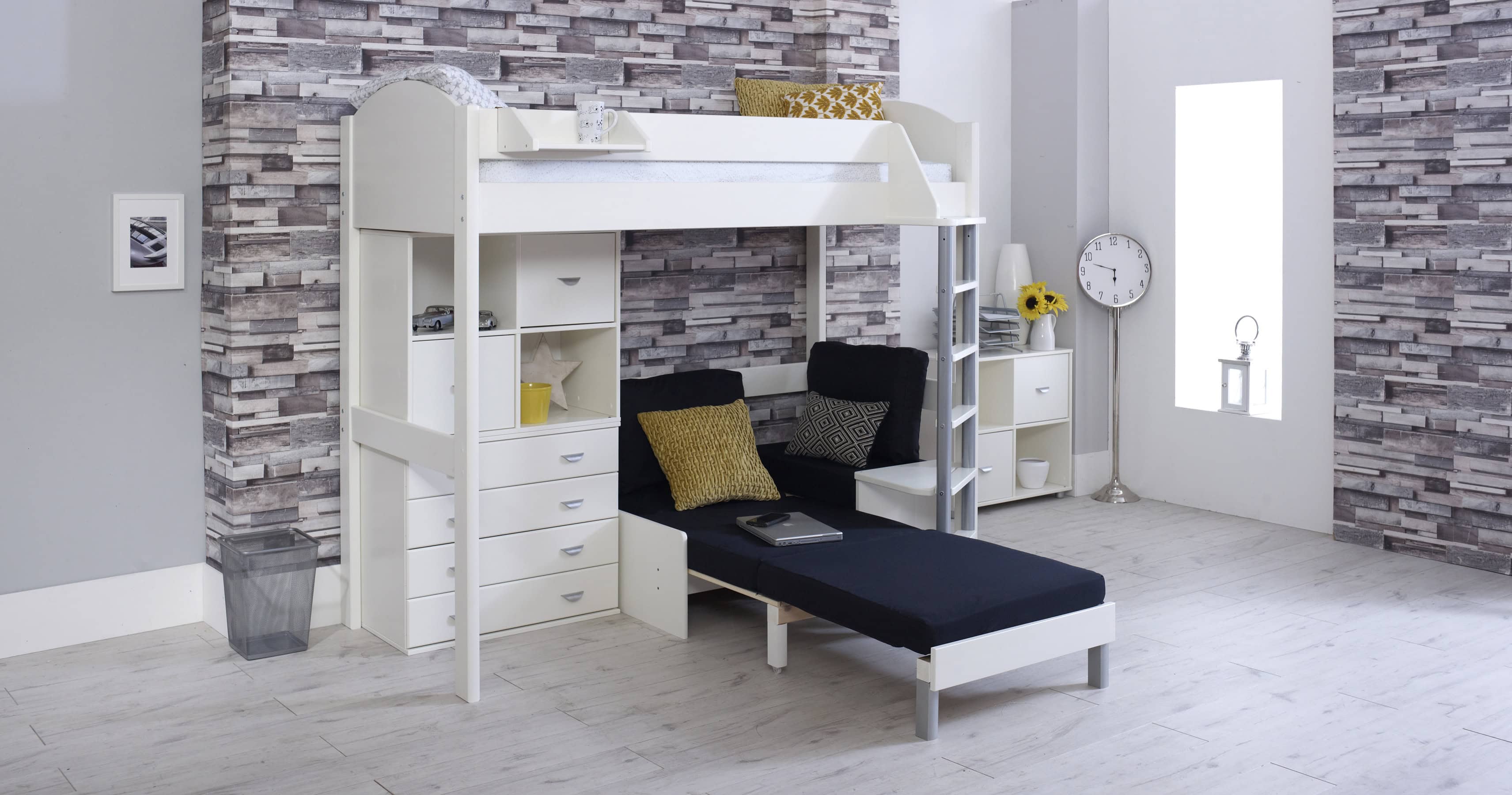 Kids Avenue Noah F Highsleeper - White with Black Cushion - Image 2