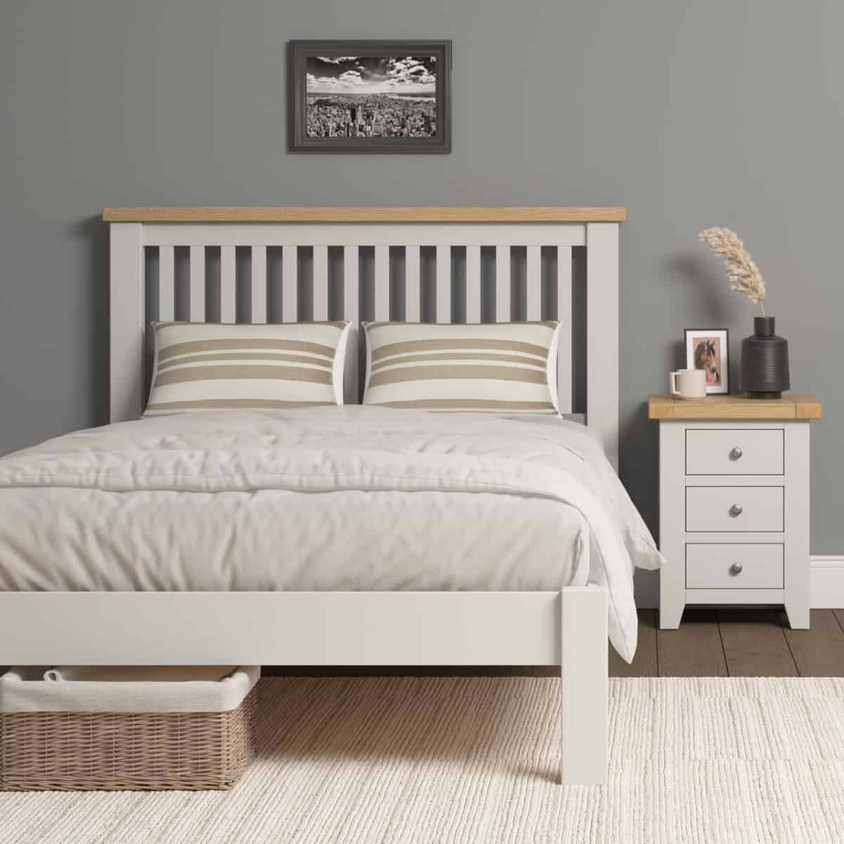 Windsor 4ft6 Low End Bedframe - Ivory & Oak | Buy Online | Beds.ie