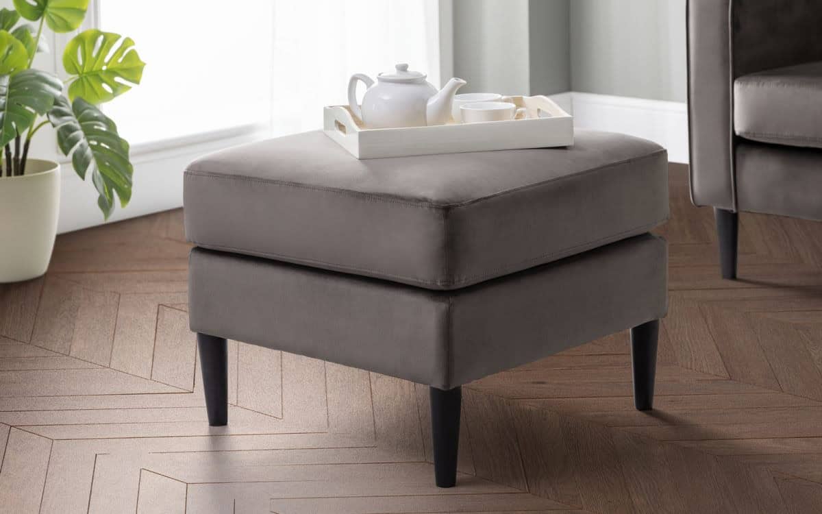 Sadie Velvet Ottoman - Grey | Buy Online | Beds.ie