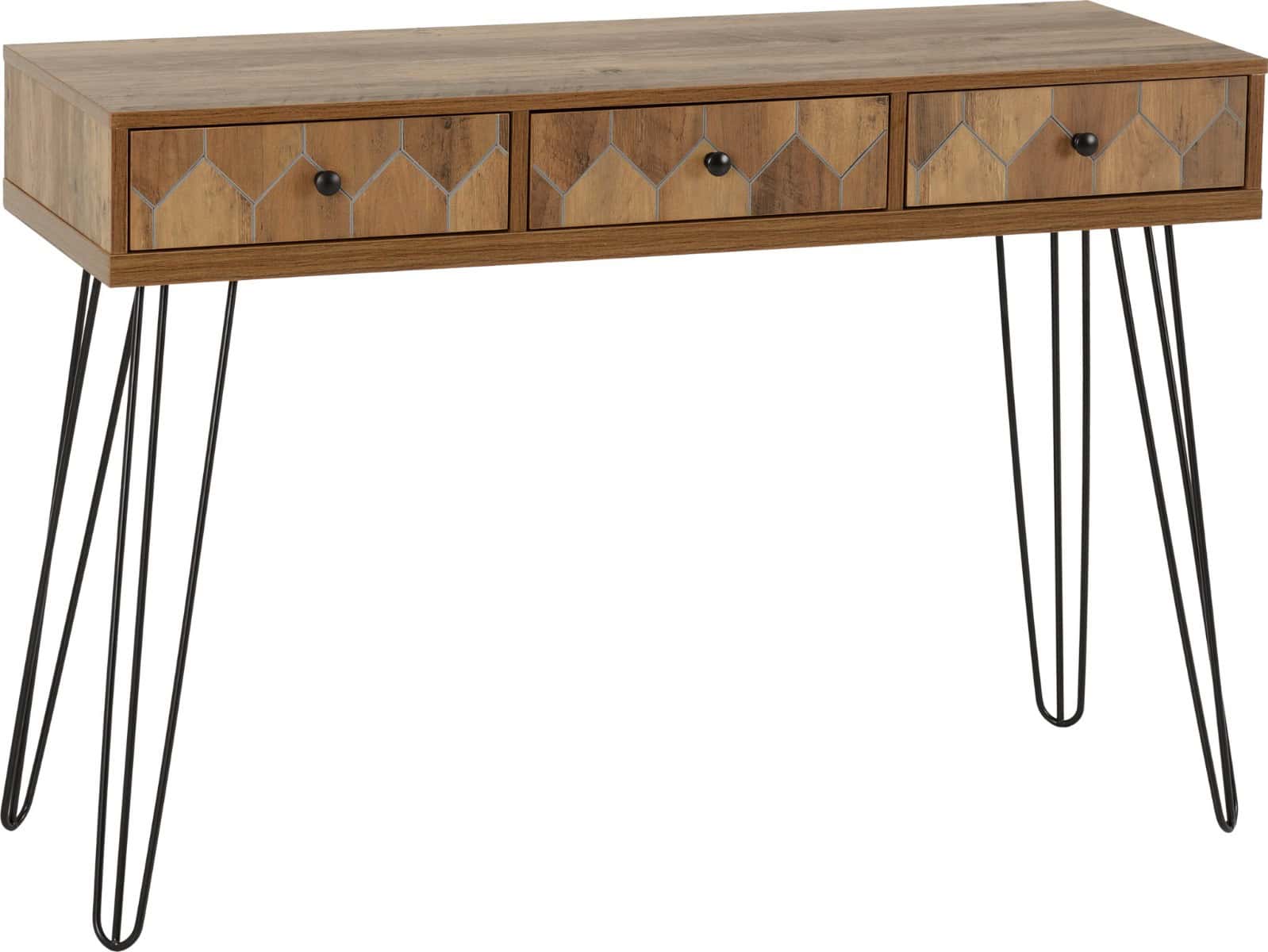 Ottawa 3 Drawer Console Table - Medium Oak Effect/Black | Buy Online | Beds.ie