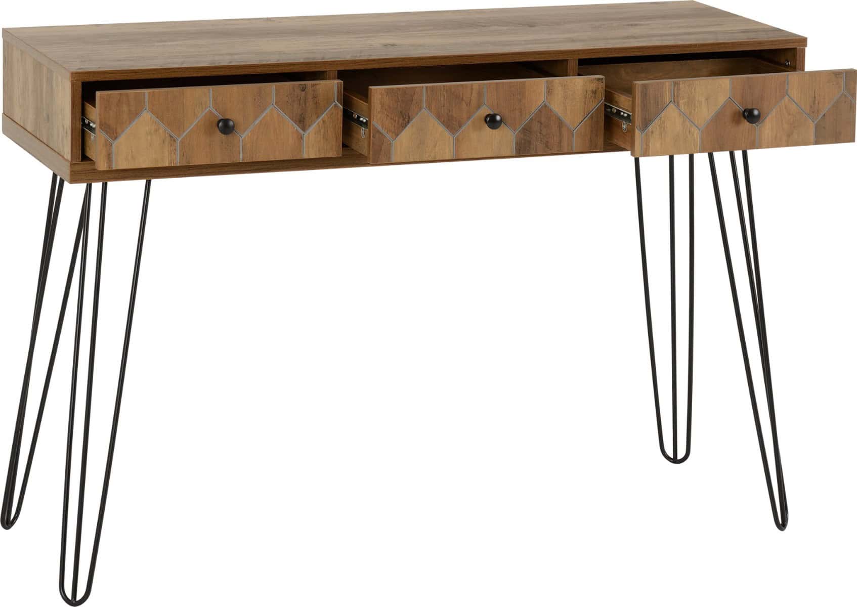 Ottawa 3 Drawer Console Table - Medium Oak Effect/Black - Image 2