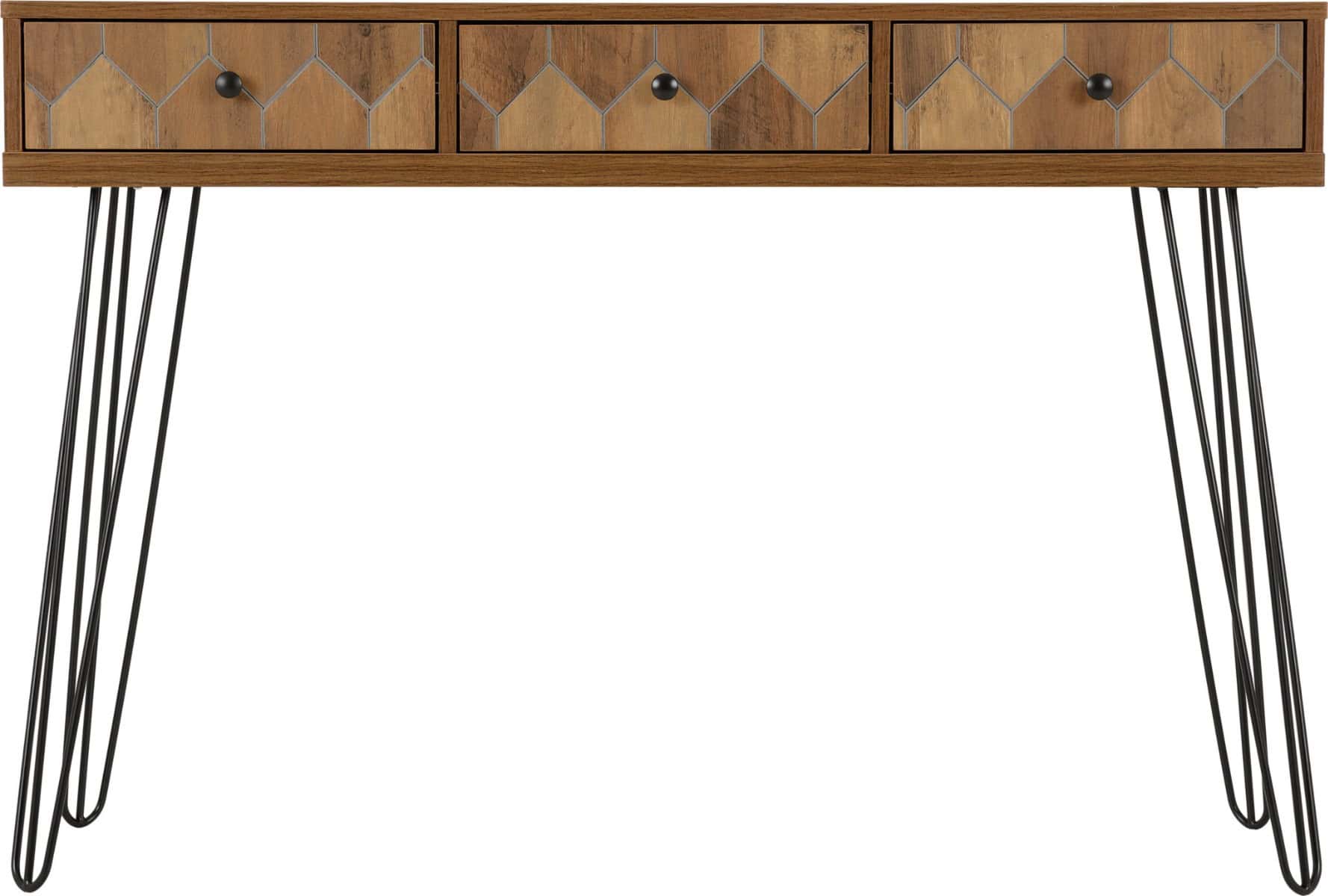 Ottawa 3 Drawer Console Table - Medium Oak Effect/Black - Image 3