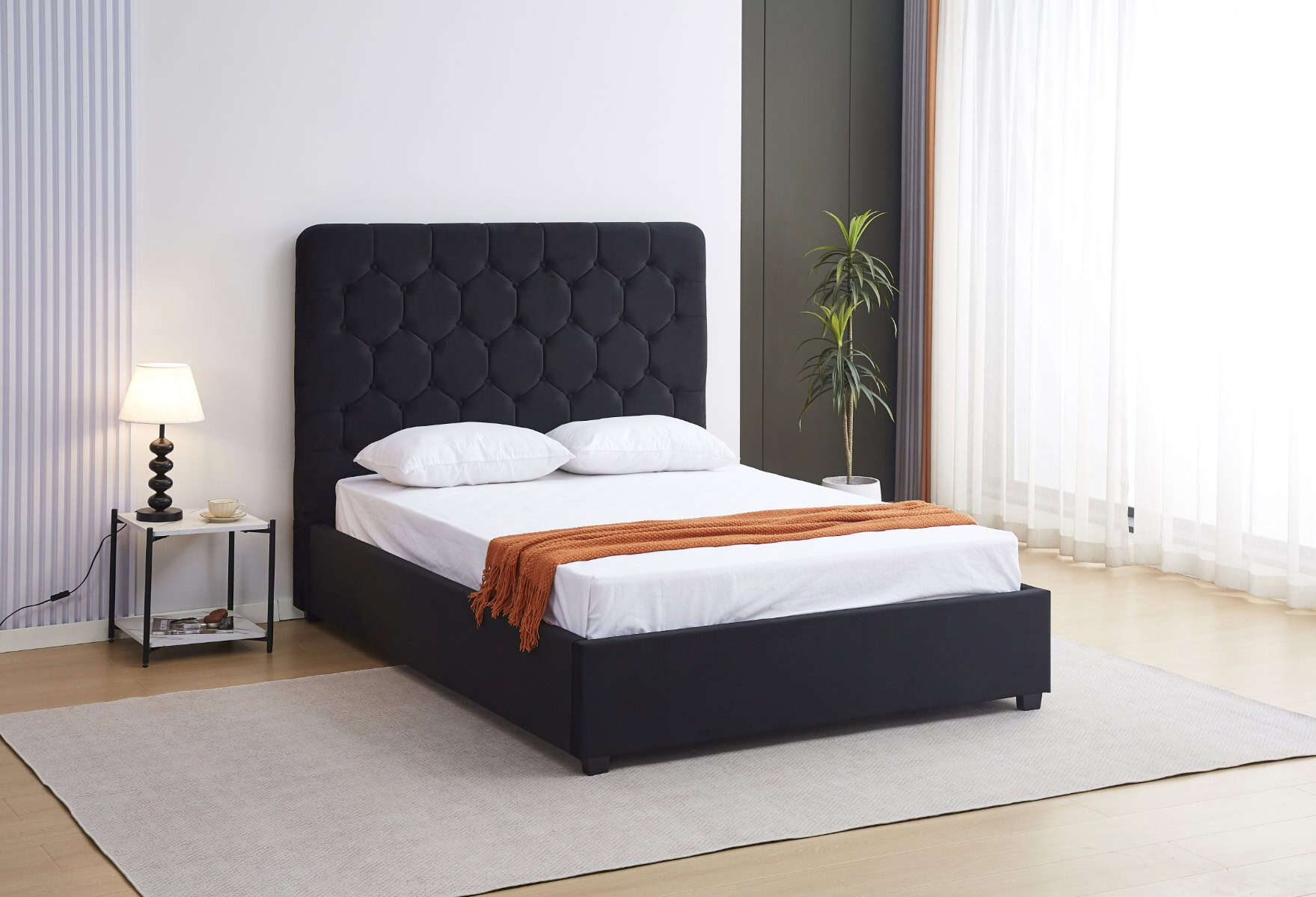 Madison 4ft6 Ottoman Bedframe - Black Velvet - Image 2