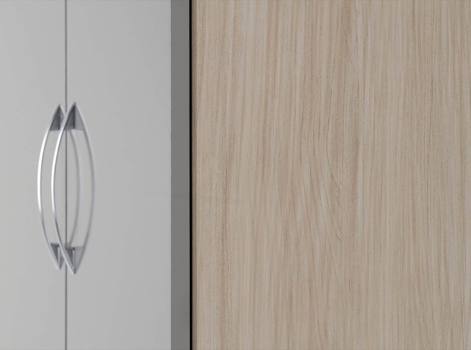 Nevada 2 Door 1 Drawer Wardrobe - Grey Gloss/Light Oak - Image 3
