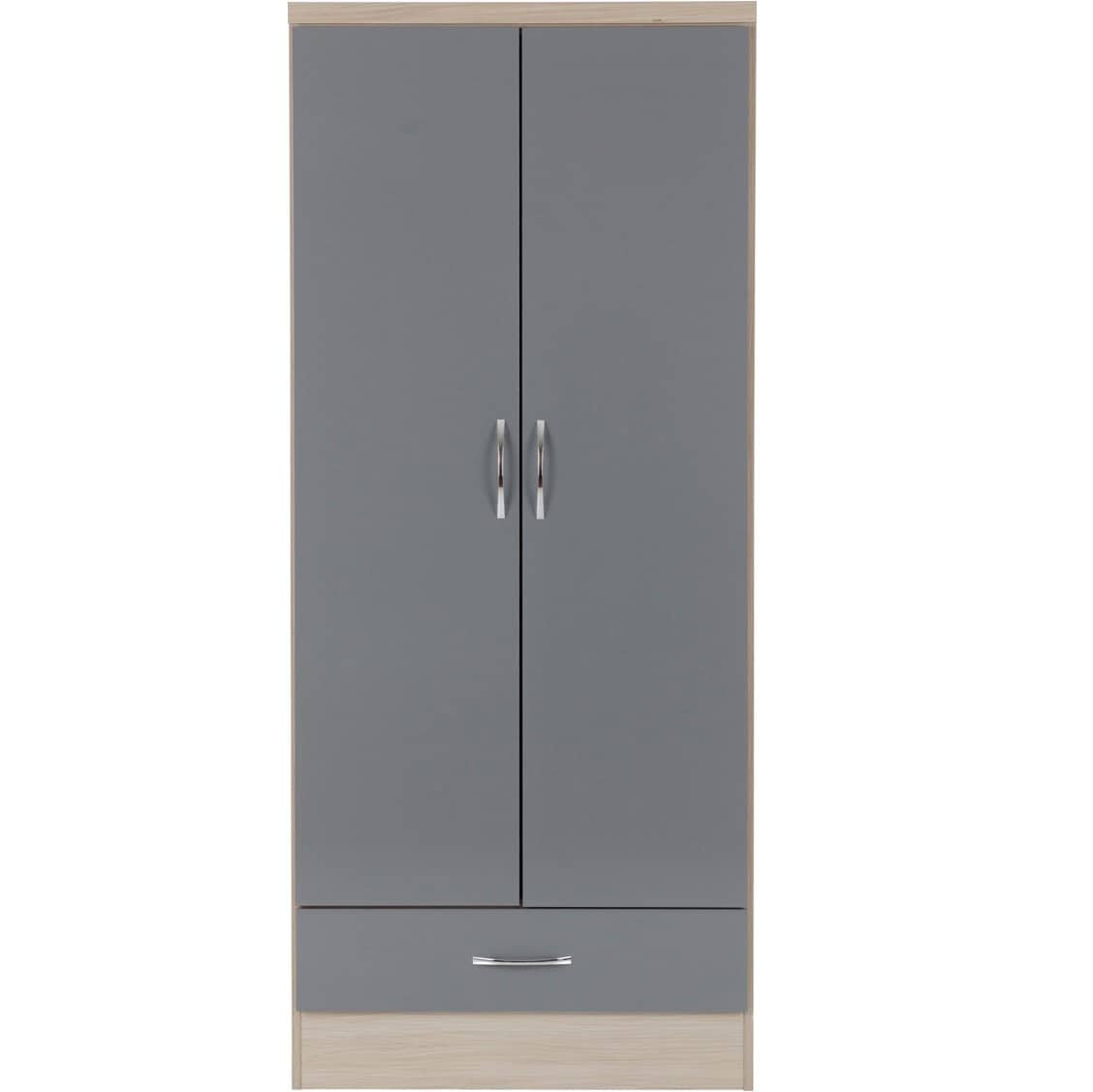 Nevada 2 Door 1 Drawer Wardrobe - Grey Gloss/Light Oak - Image 5