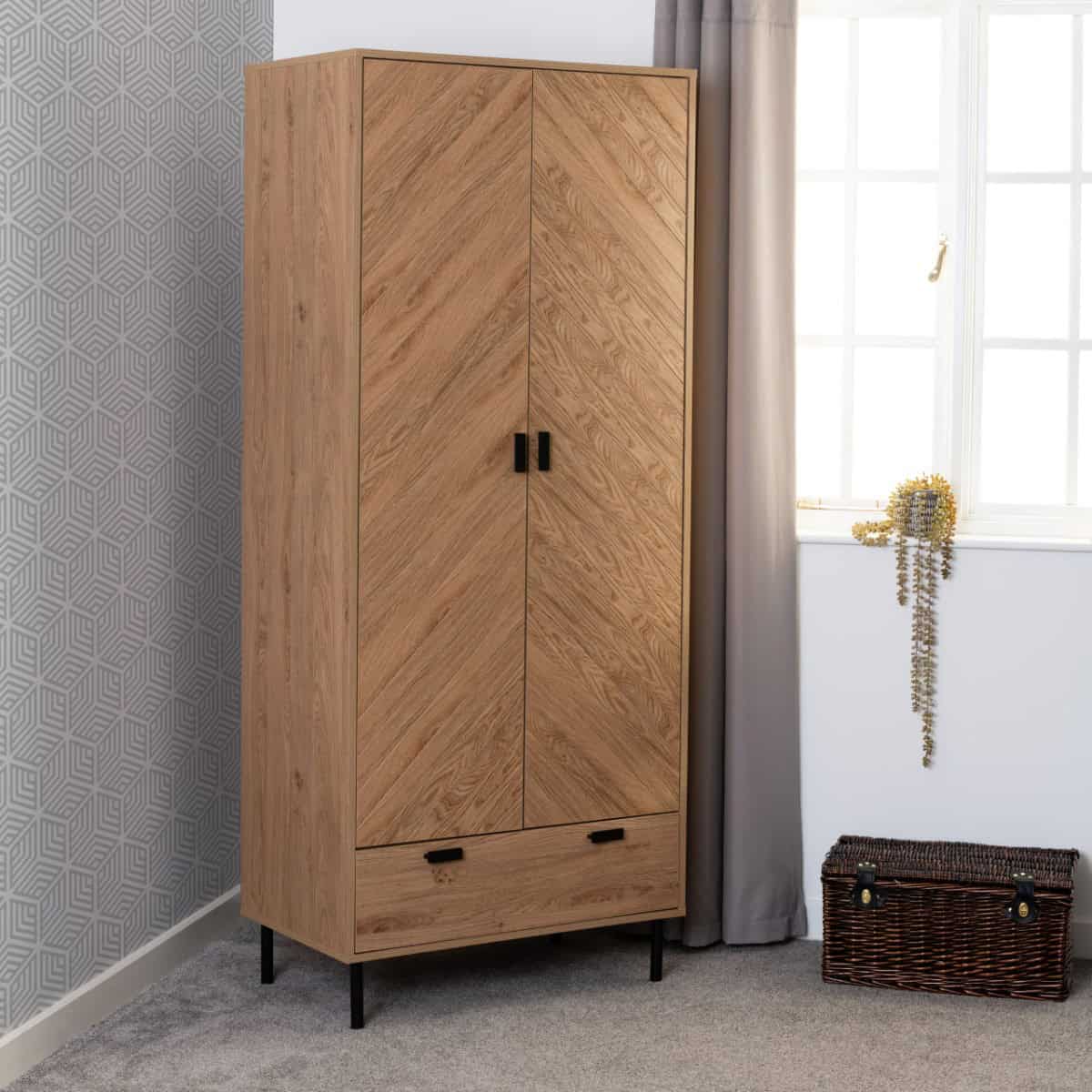 Leon 2 Door 1 Drawer Wardrobe - Medium Oak Effect | Buy Online | Beds.ie