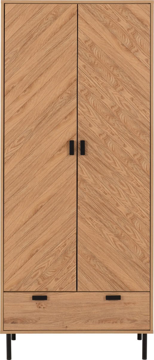 Leon 2 Door 1 Drawer Wardrobe - Medium Oak Effect - Image 2