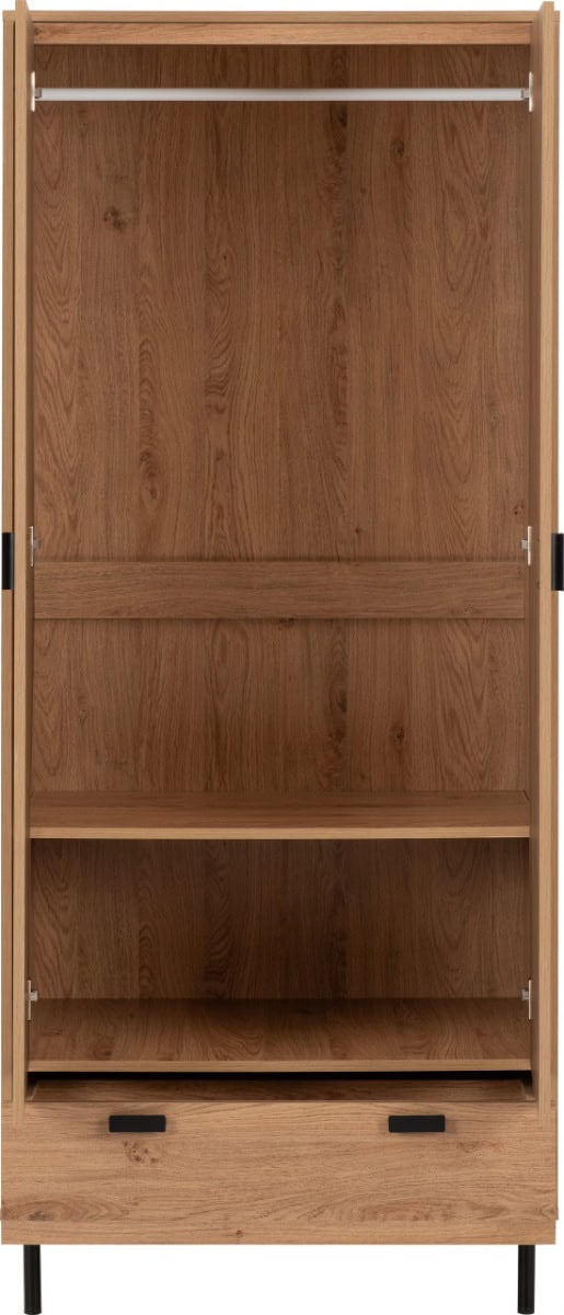Leon 2 Door 1 Drawer Wardrobe - Medium Oak Effect - Image 3