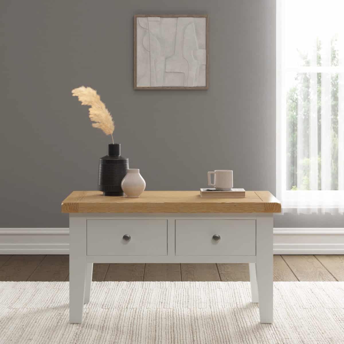 Windsor 2 Drawer Coffee Table - Ivory & Oak | Buy Online | Beds.ie