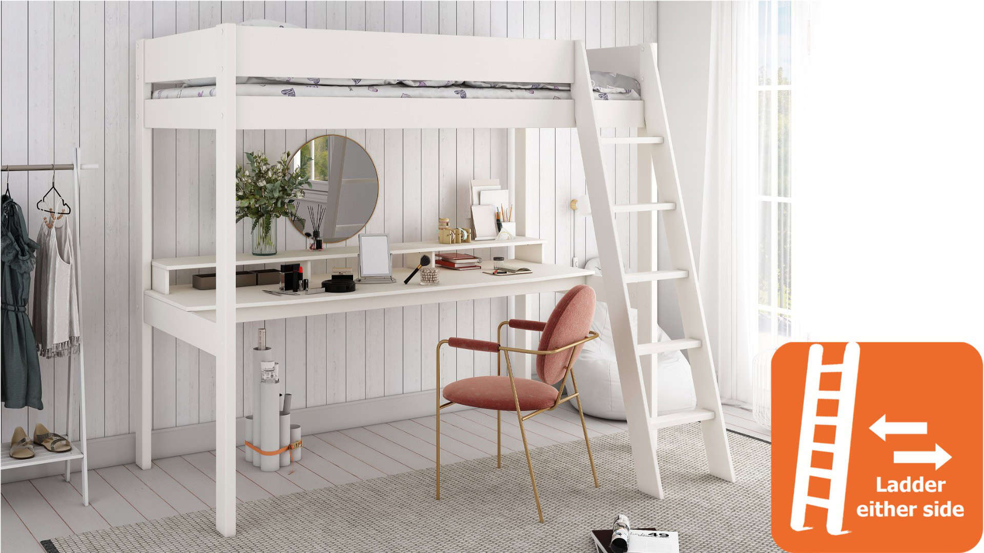 Kids Avenue Estella White Highsleeper with Gaming Desk - Image 3