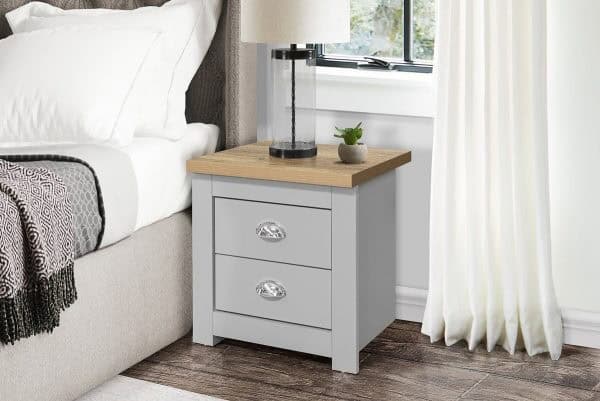 Highgate 2 Drawer Bedside - Grey & Oak | Buy Online | Beds.ie