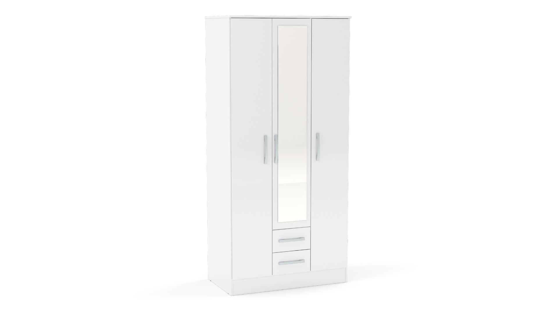 Lynx 3 Door 2 Drawer Robe with Mirror - White | Buy Online | Beds.ie
