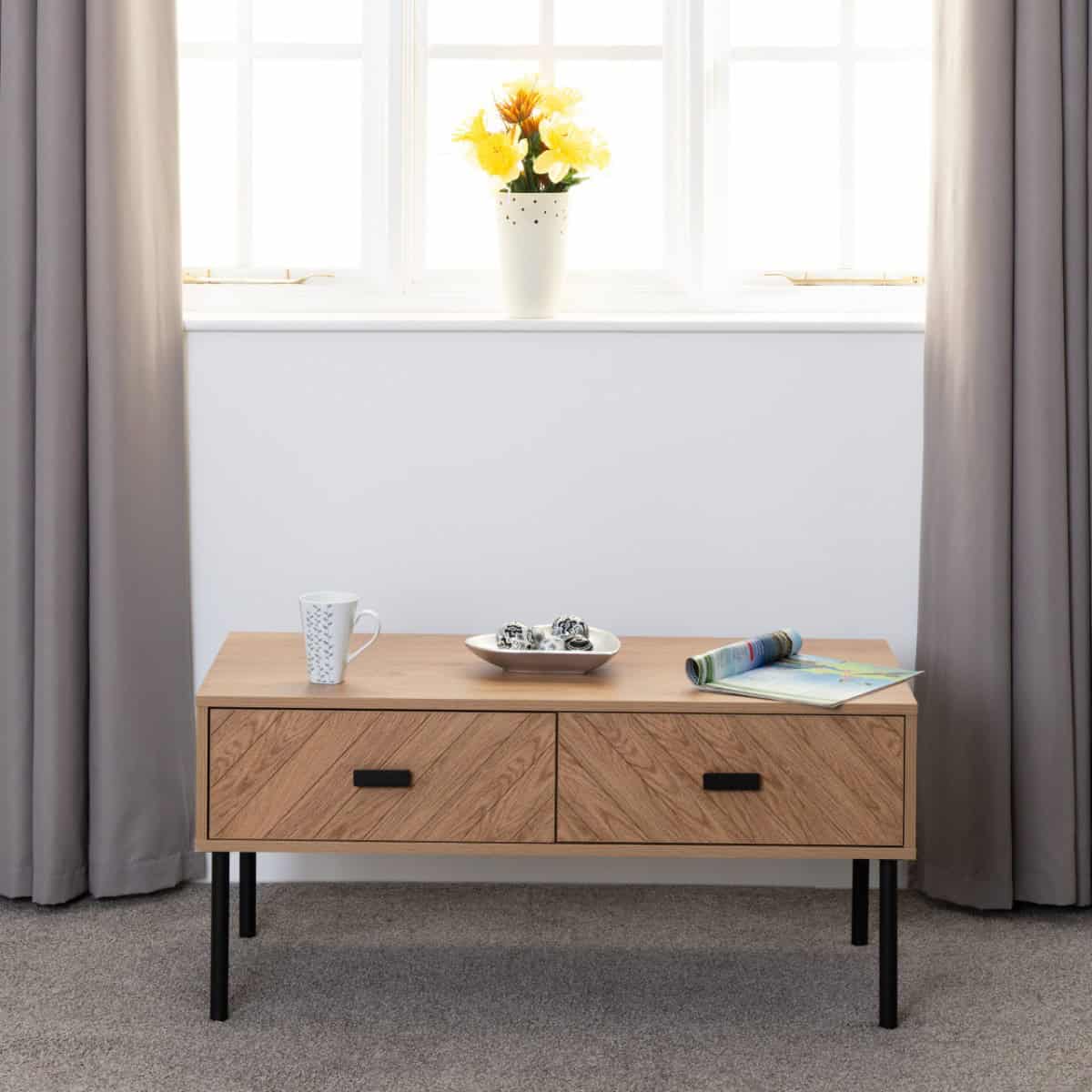 Leon 2 Drawer Coffee Table - Medium Oak Effect | Buy Online | Beds.ie