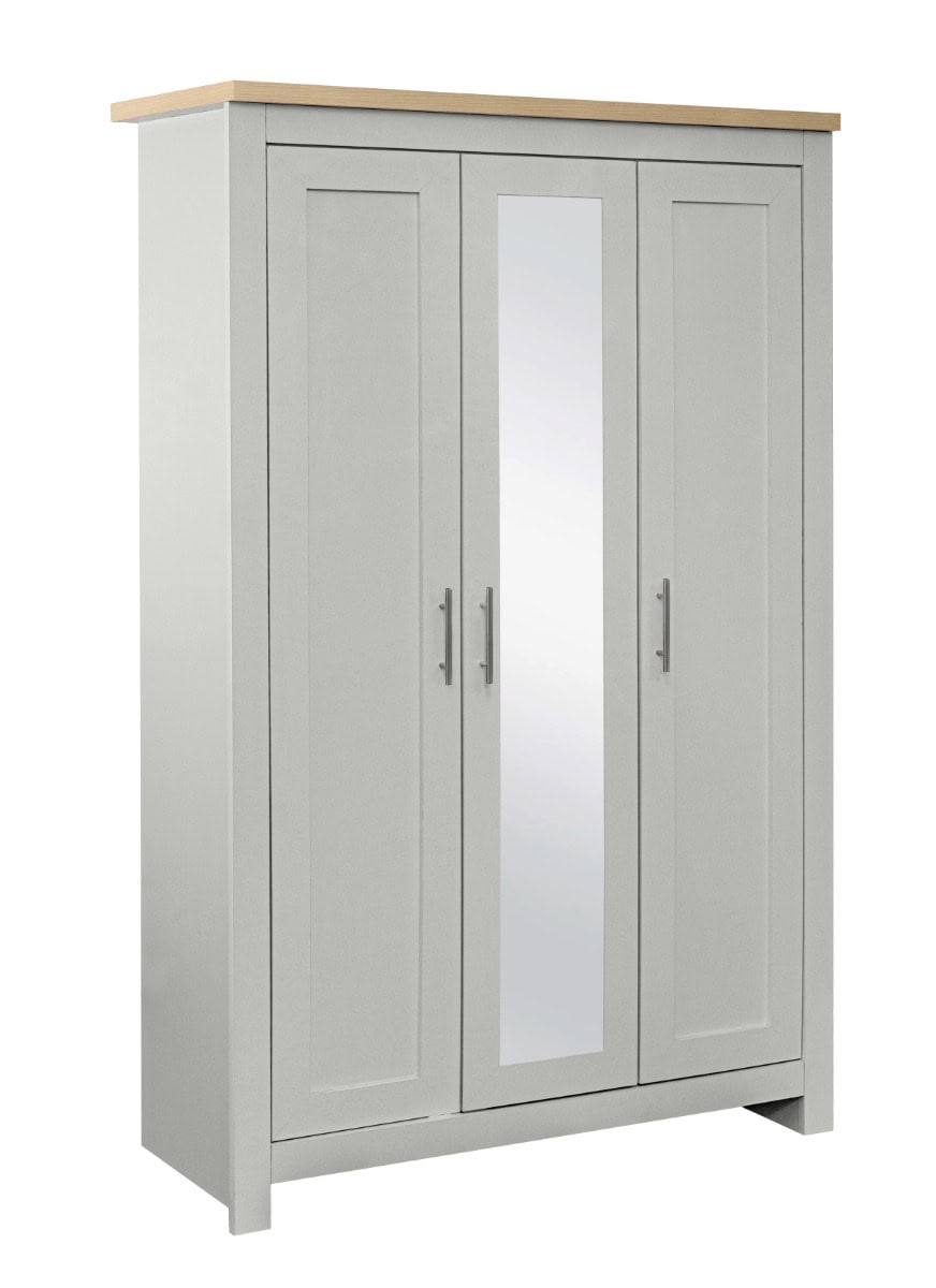 Highgate 3 Door Wardrobe with Mirrored Door - Grey & Oak - Image 2