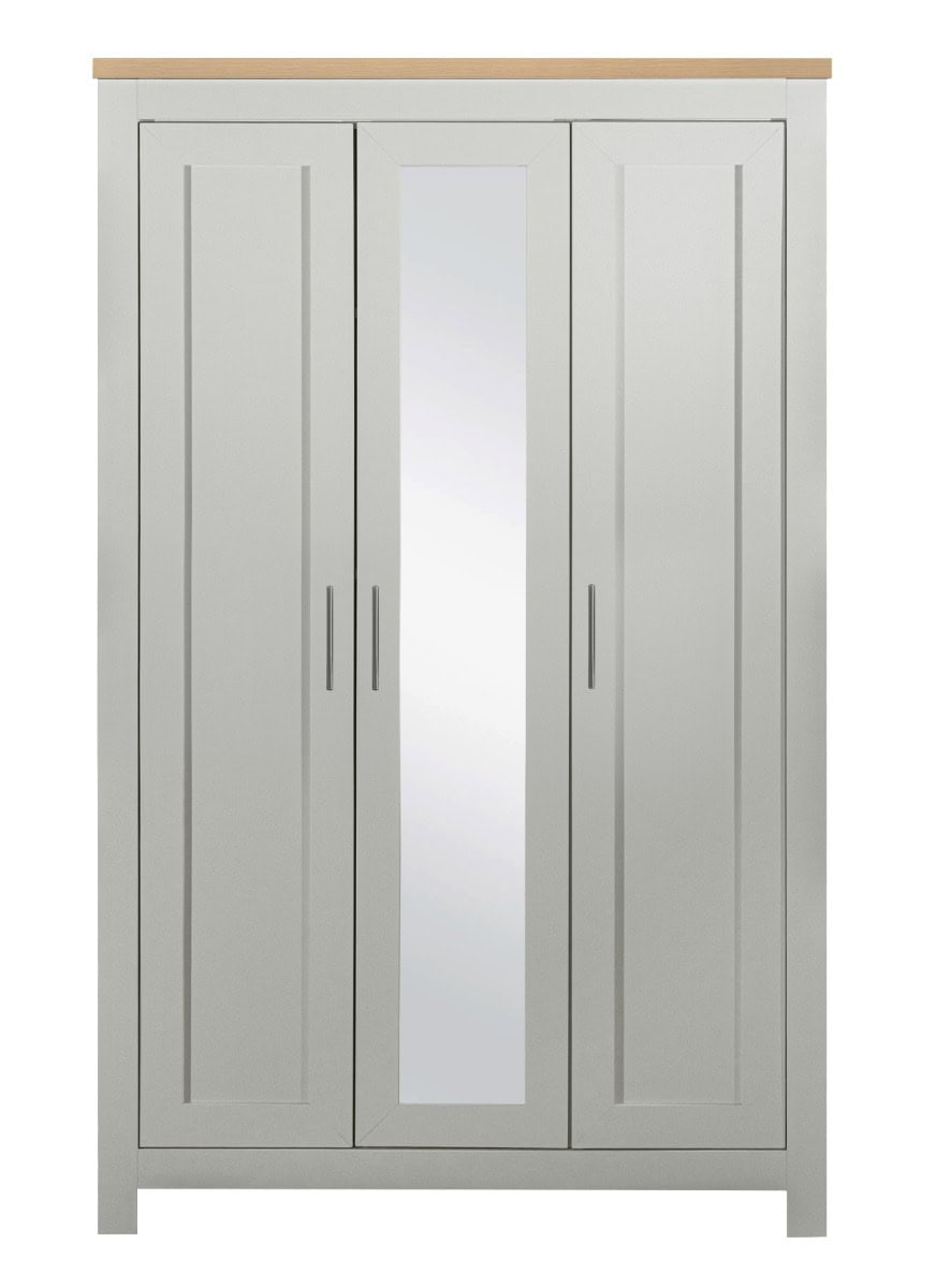 Highgate 3 Door Wardrobe with Mirrored Door - Grey & Oak - Image 4