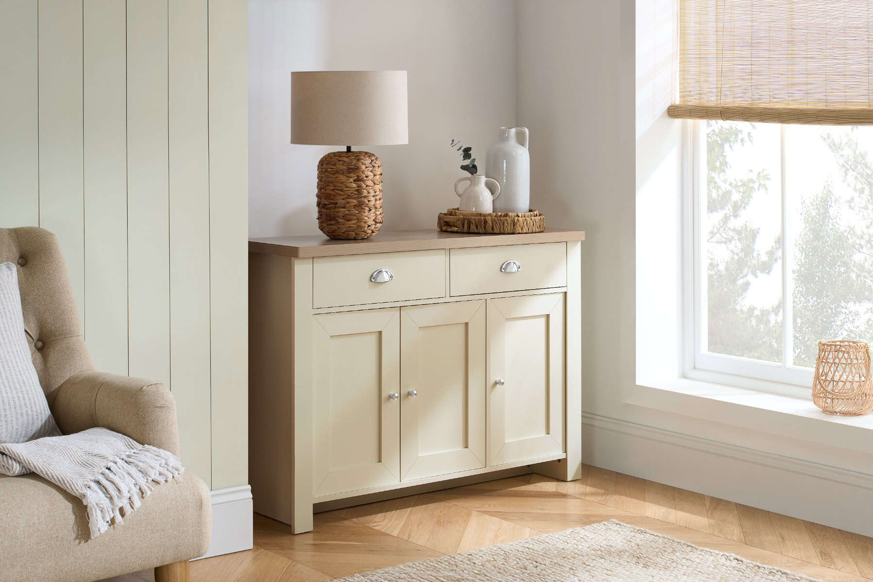 Highgate 3 Door 2 Drawer Sideboard - Cream & Oak | Buy Online | Beds.ie