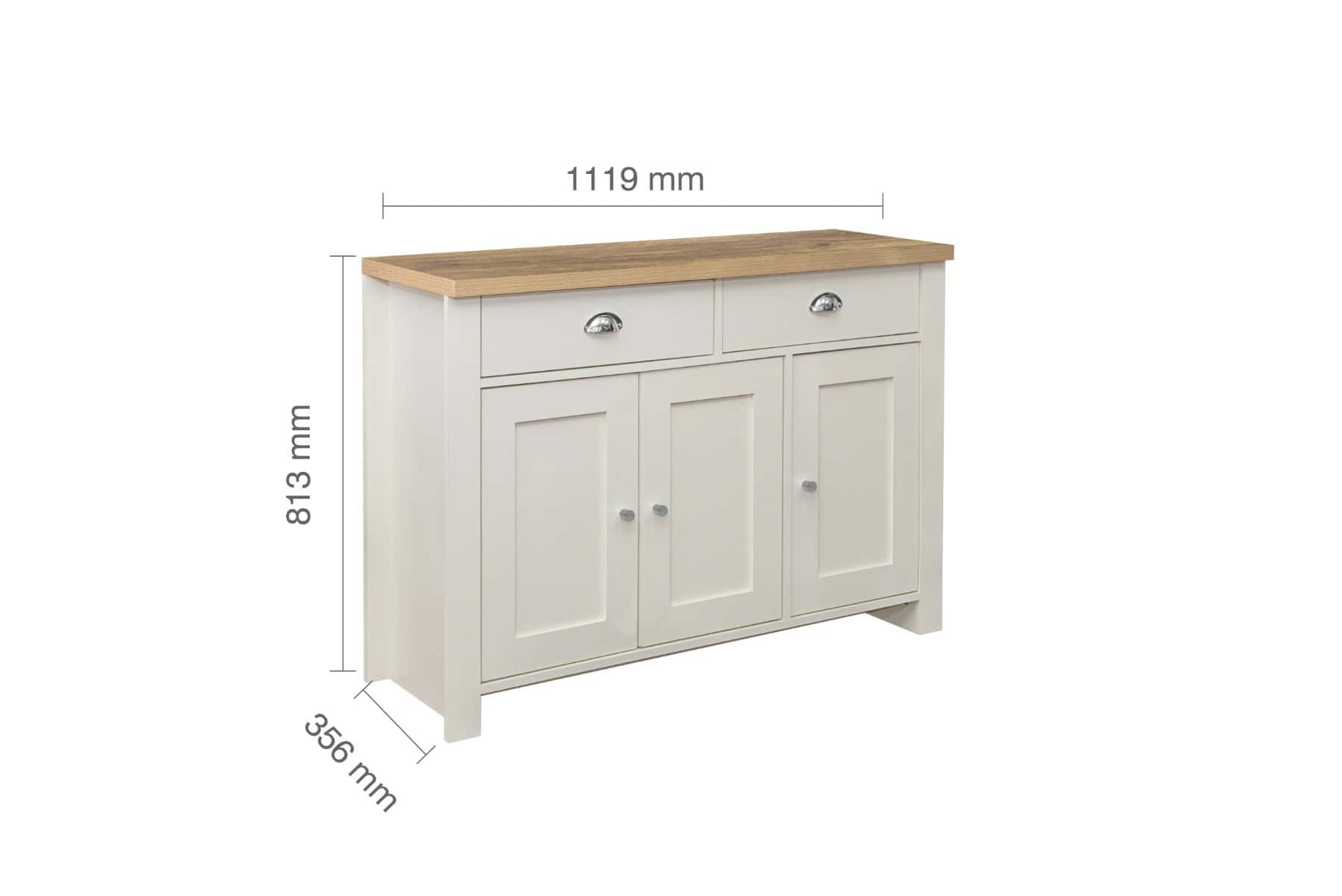 Highgate 3 Door 2 Drawer Sideboard - Cream & Oak - Image 10