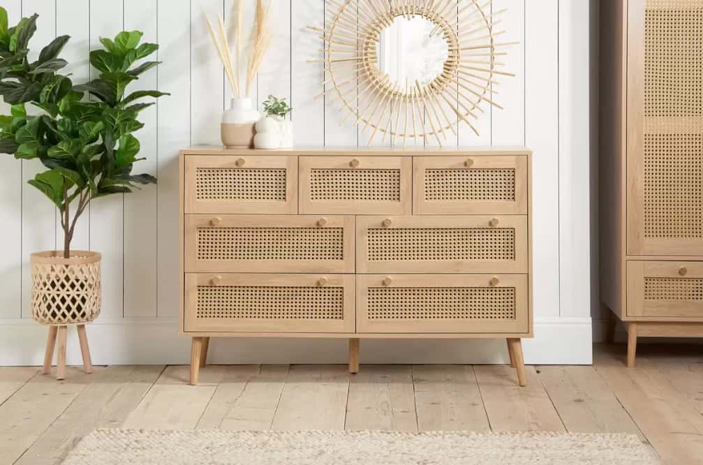 Croxley 7 Drawer Rattan Chest - Oak | Buy Online | Beds.ie