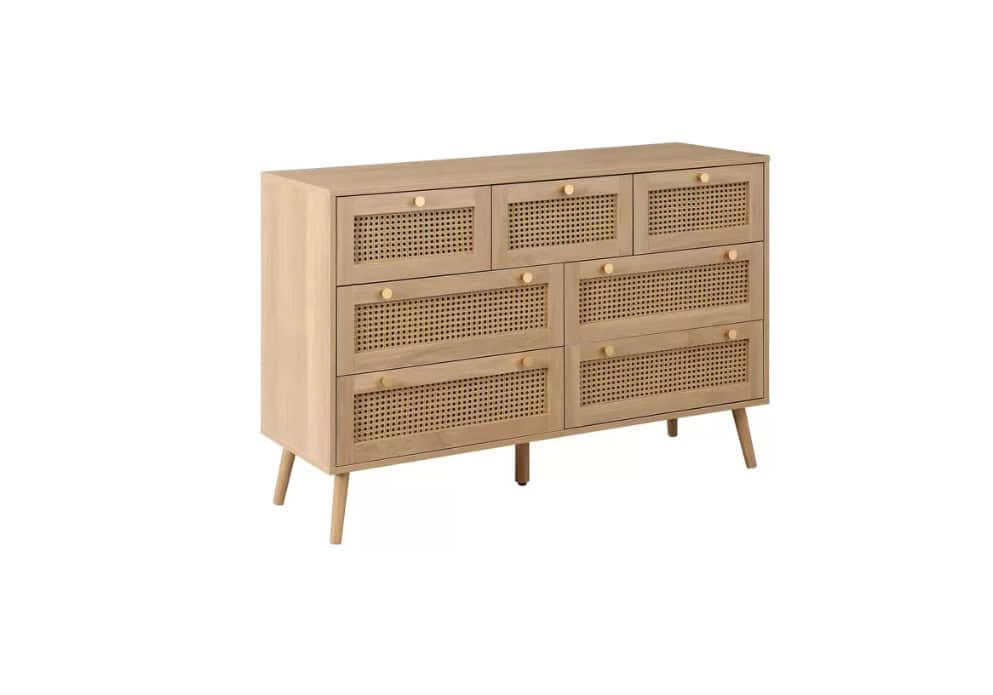 Croxley 7 Drawer Rattan Chest - Oak - Image 4