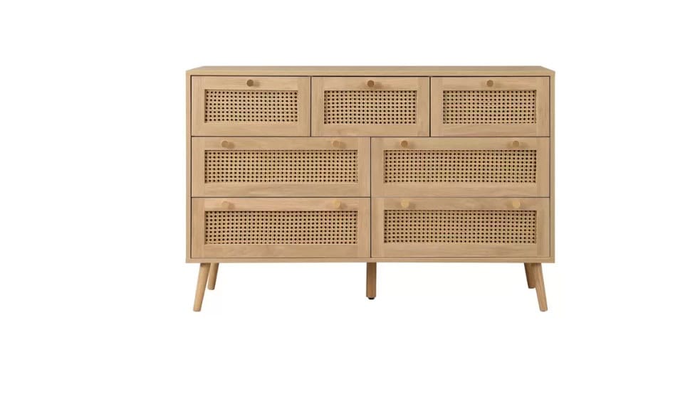 Croxley 7 Drawer Rattan Chest - Oak - Image 6