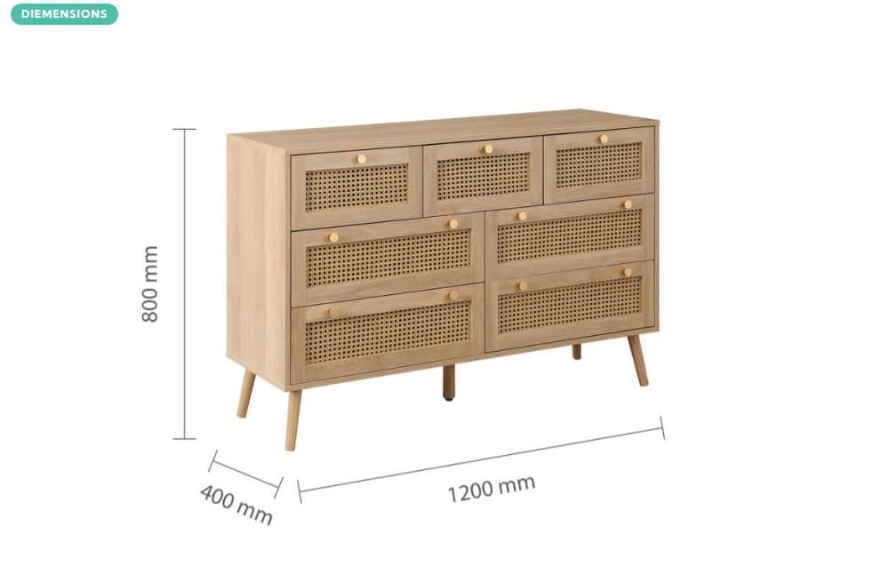 Croxley 7 Drawer Rattan Chest - Oak - Image 7
