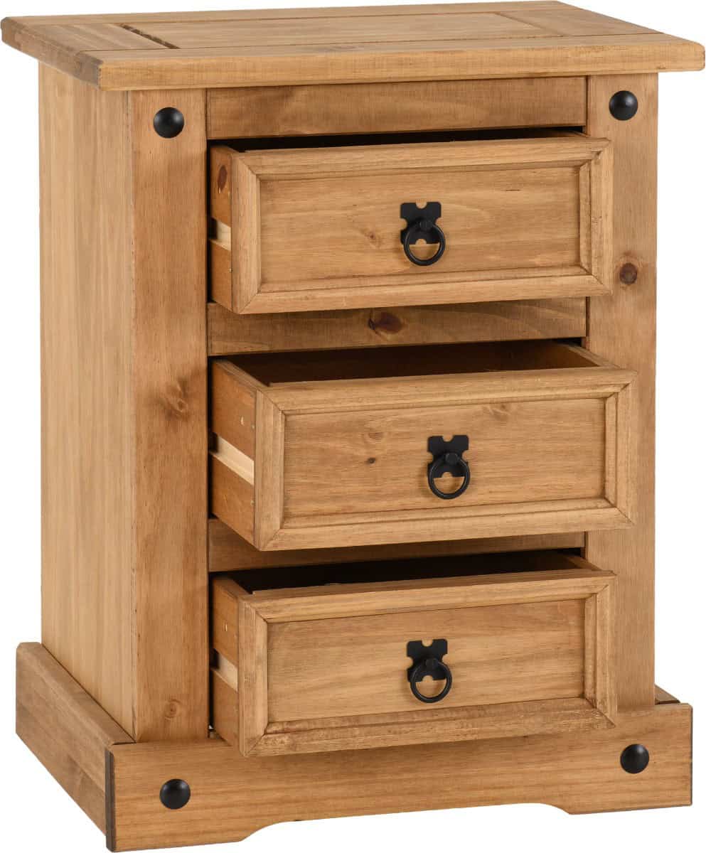 Corona 3 Drawer Bedside -  Waxed Pine - Image 4