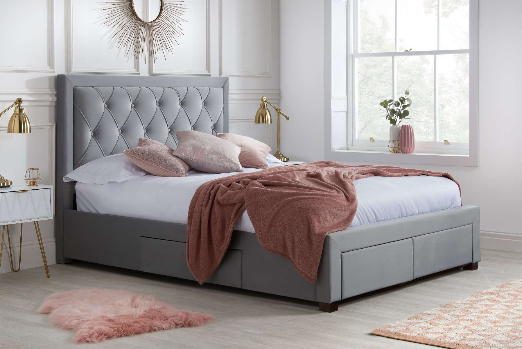 6ft Woodbury Drawer Bed - Grey Velvet | Buy Online | Beds.ie