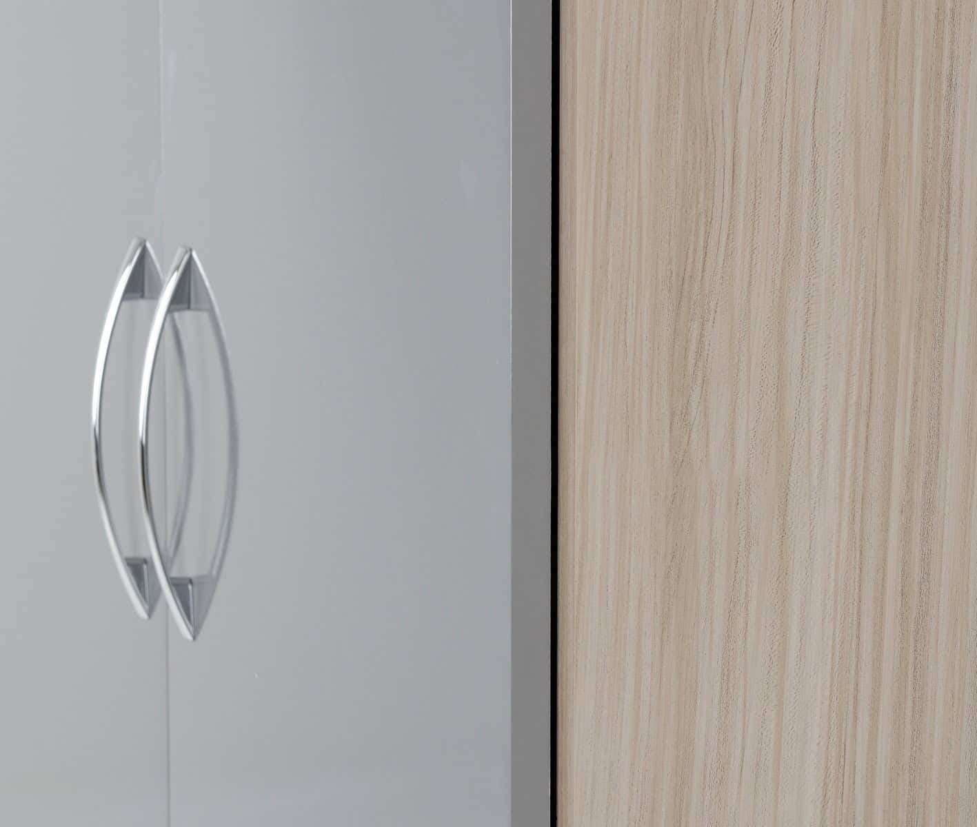 Nevada 4 Door 2 Drawer Mirrored Wardrobe - Grey Gloss & Oak - Image 3