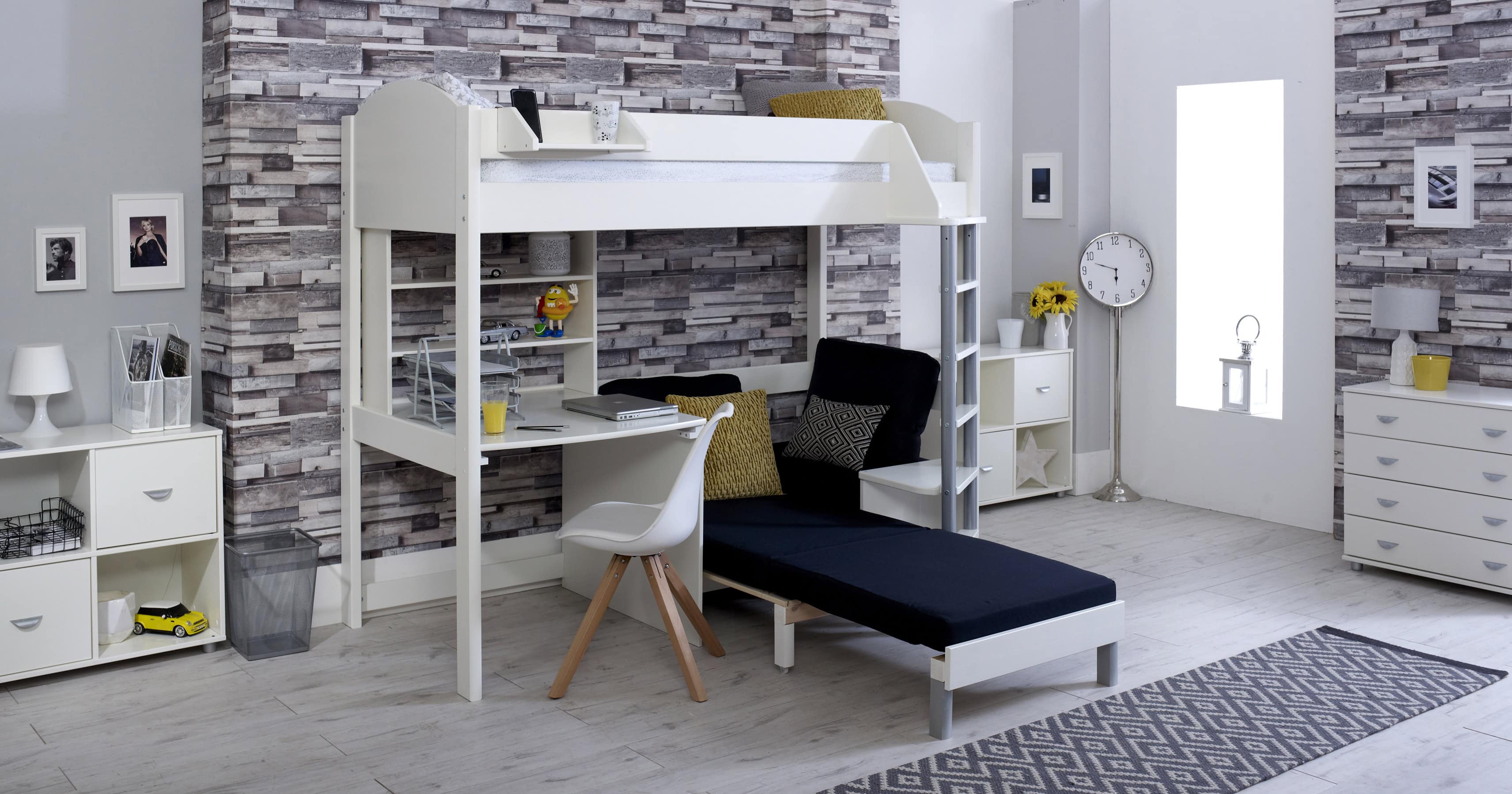 Kids Avenue Noah C Highsleeper - White with Black Cushion - Image 2