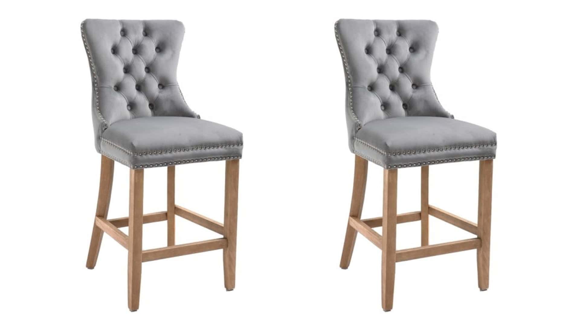 Kacey Stool with Brushed Legs - Grey Velvet (Set of 2) | Buy Online | Beds.ie