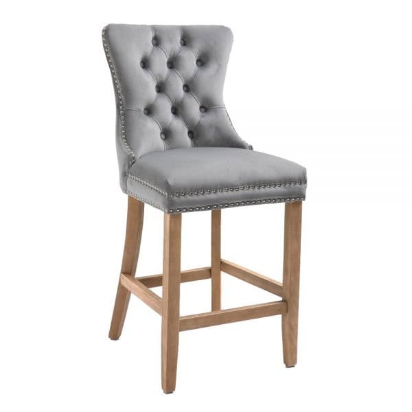 Kacey Stool with Brushed Legs - Grey Velvet (Set of 2) - Image 2