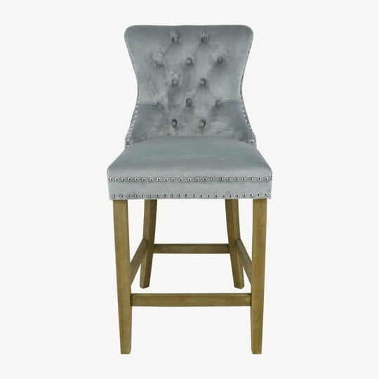 Kacey Stool with Brushed Legs - Grey Velvet (Set of 2) - Image 3