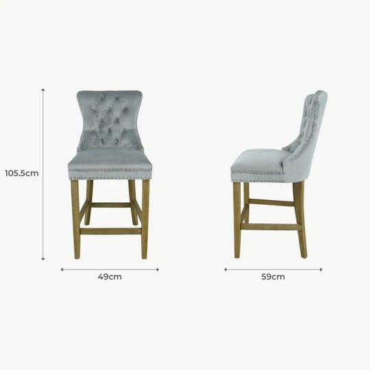 Kacey Stool with Brushed Legs - Grey Velvet (Set of 2) - Image 7