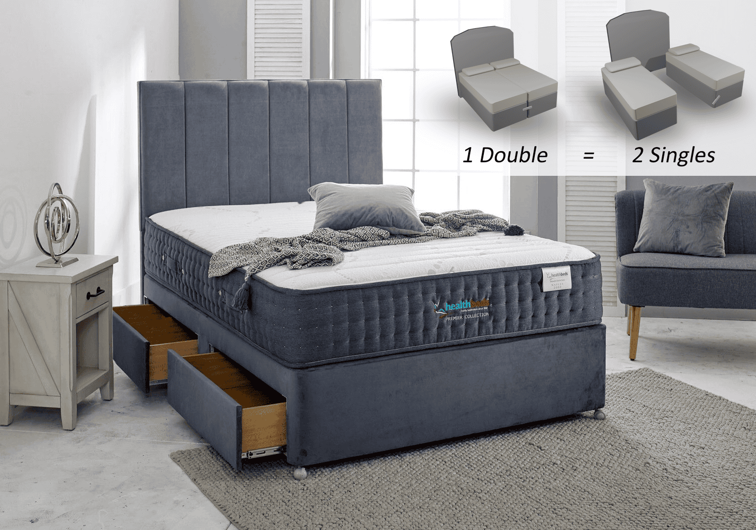 Healthbeds 6ft Naples 2000 4 Drawer Zip & Link Bed | Buy Online | Beds.ie