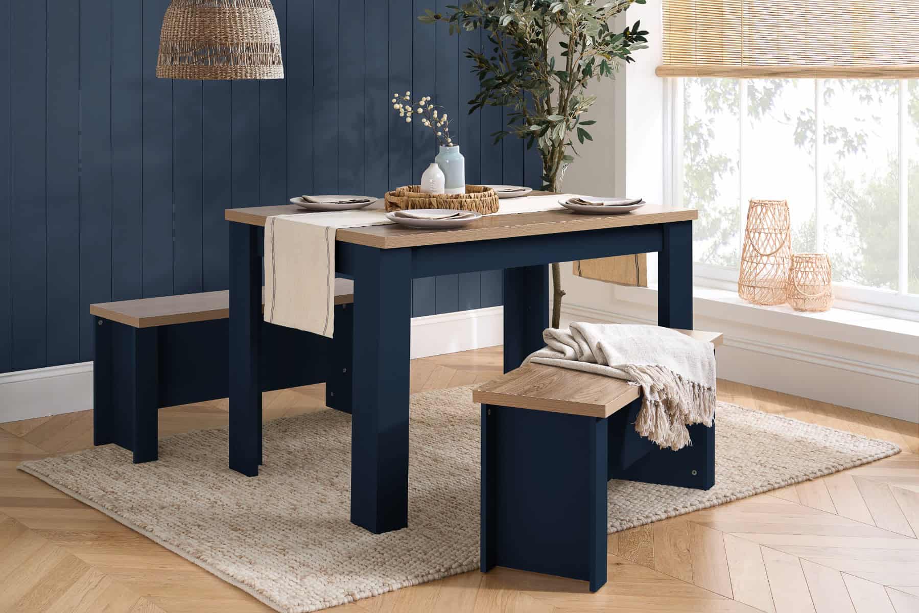 Highgate Dining Table & Bench Set - Navy & Oak | Buy Online | Beds.ie