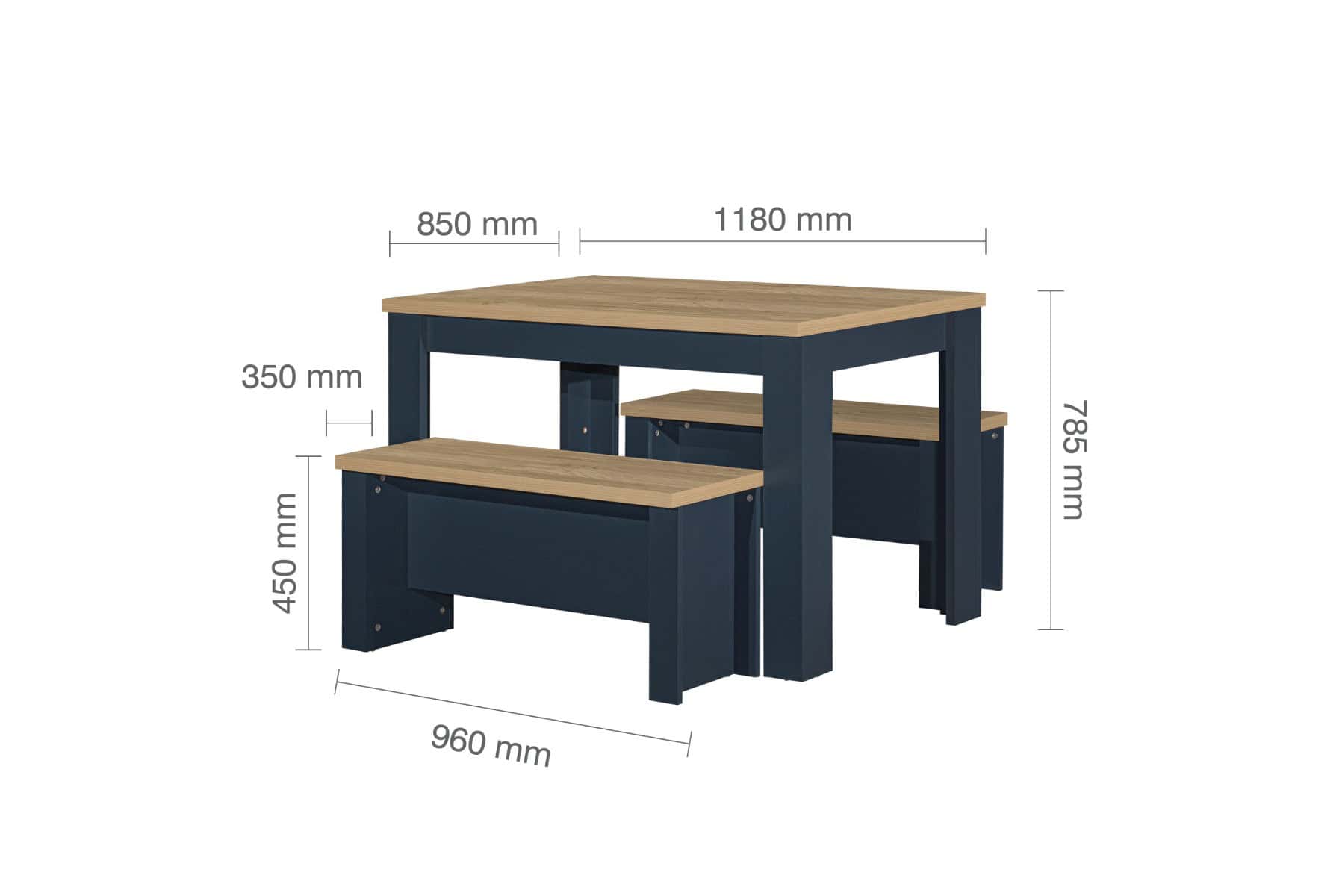 Highgate Dining Table & Bench Set - Navy & Oak - Image 11