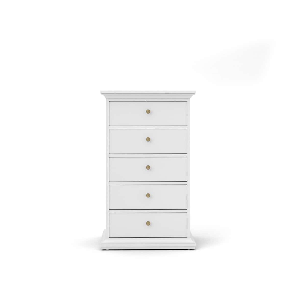 Paris 5 Drawer Chest - White | Buy Online | Beds.ie