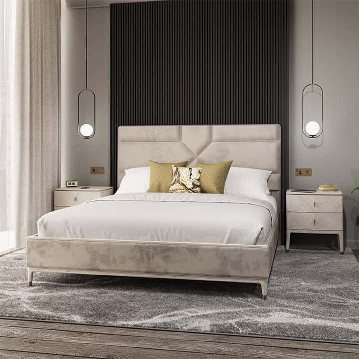 Diletta 5ft Bedframe - Stone Sand Velvet - Image 3