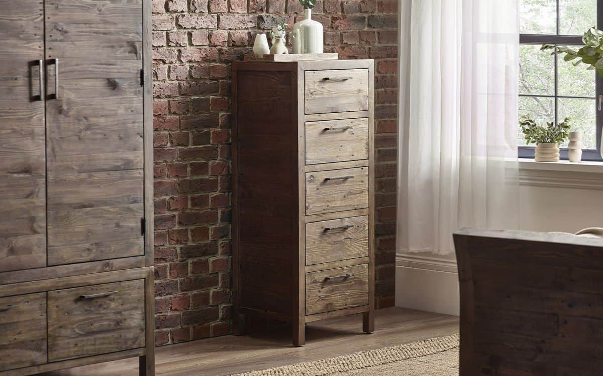 Heron 5 Drawer Tallboy - Reclaimed Pine | Buy Online | Beds.ie