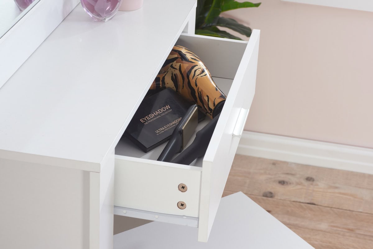 Evelyn 1 Drawer Sliding Mirror Dressing Table - White - Image 3