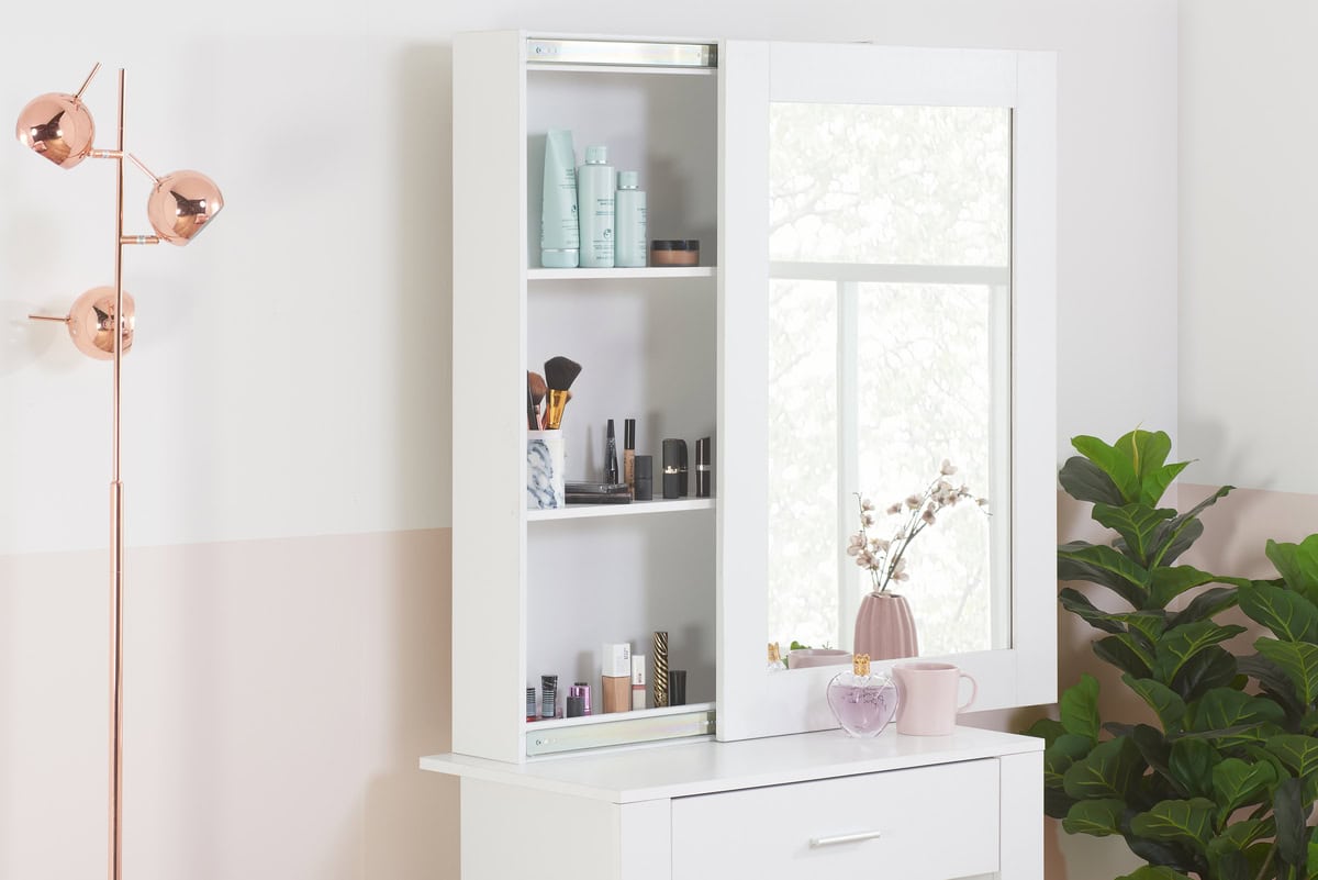 Evelyn 1 Drawer Sliding Mirror Dressing Table - White - Image 7